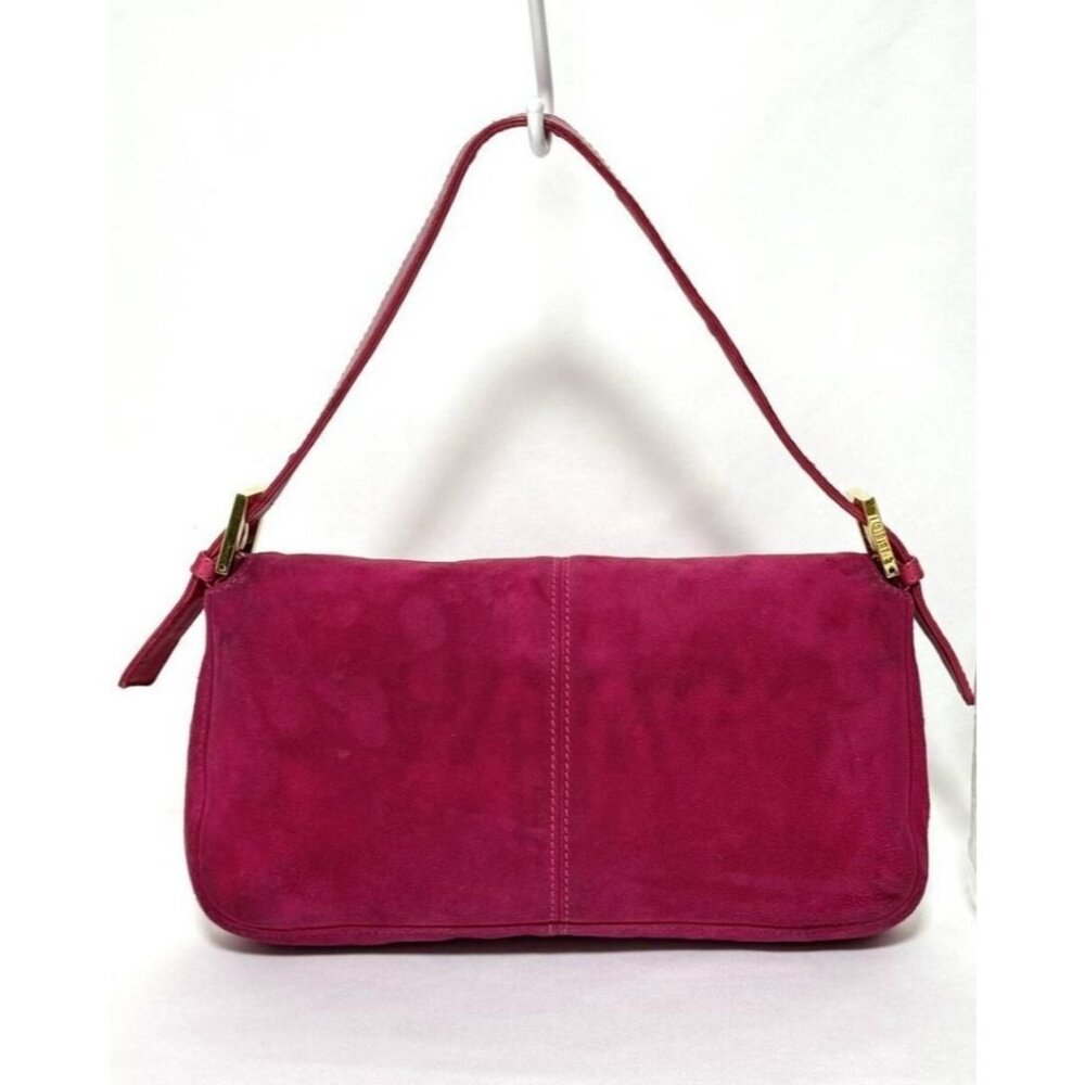 Authentic FENDI Mamma Baguette Pink Suede Gold Glitter Flap Shoulder Bag Purse - Picture 2 of 8